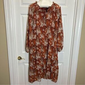 BloomChic Peasant Style Floral Ruffled Tie Front Dress